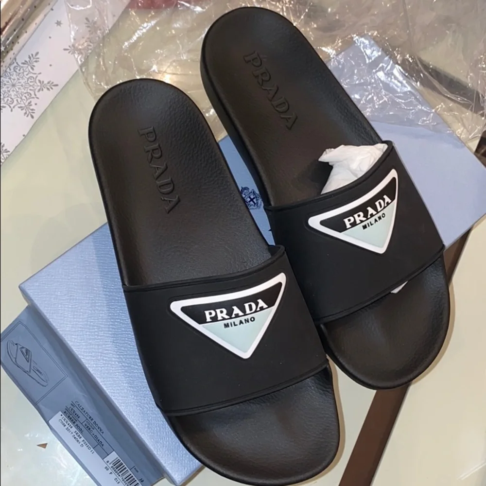 Prada Black Logo Slide Sandals - Picture 7 of 7